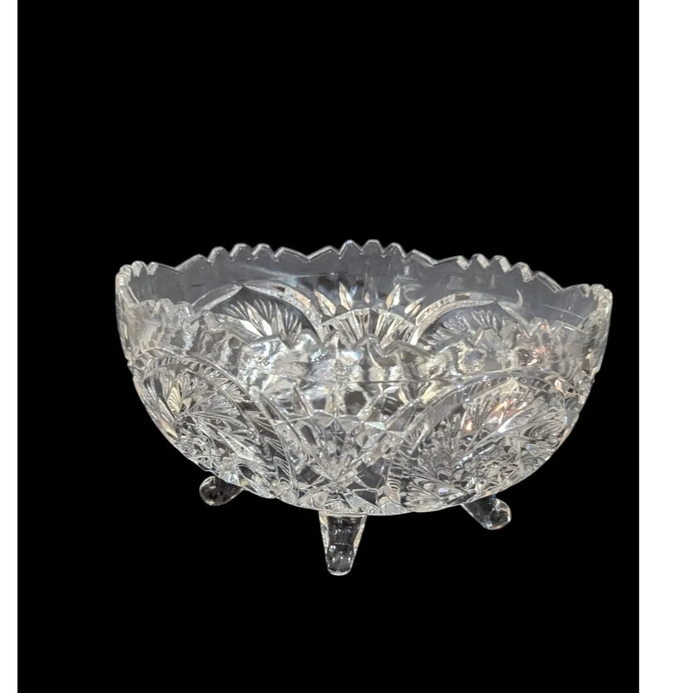 Vintage‎ Pinwheel Crystal Footed Bowl, Bohemian Cut Glass, Sawtooth R